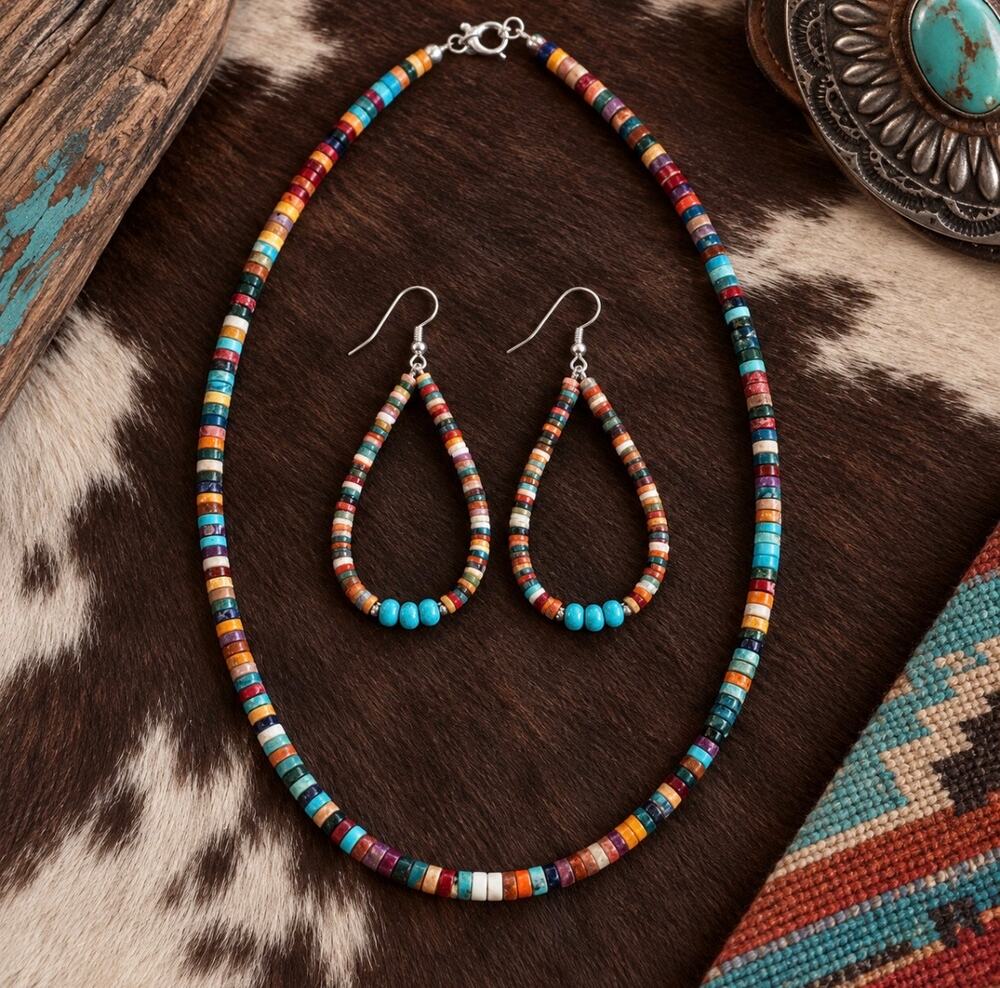Spiny Oyster & Turquoise 16" Necklace and 2" Earring Set